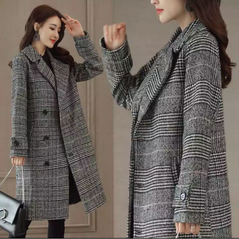 PRELOVED - Houndstooth winter coat - plaid winter coat