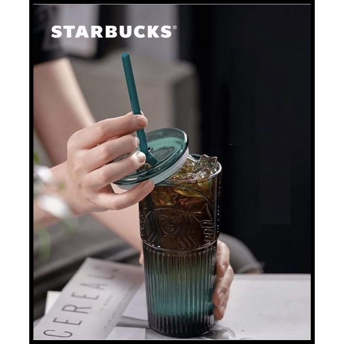 Mug Gelas - Tumbler Starbucks Botol Minum Gelas Kaca Dengan Sedotan
