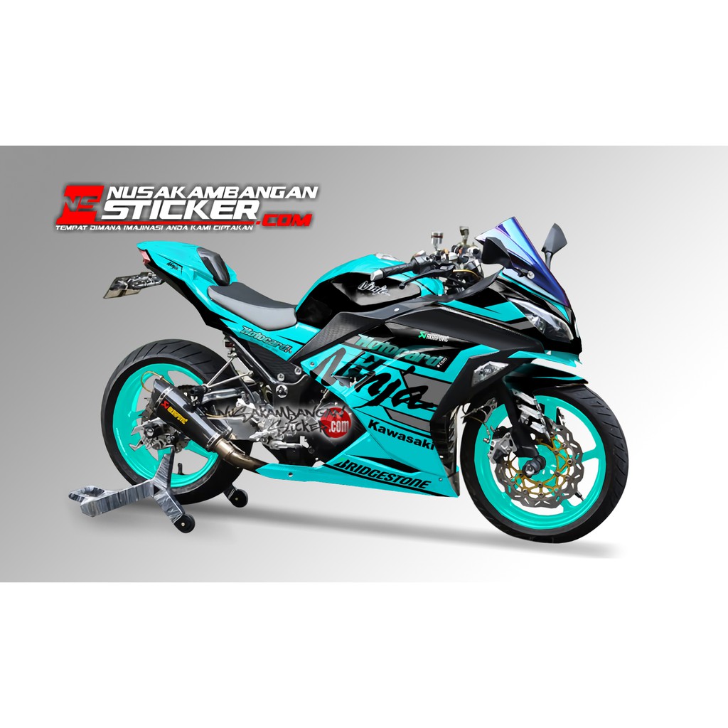 Decal Stiker Motor Ninja 250 fi Full Body Racing Team Hijau Toska Grafis Sticker Custom Variasi Kara