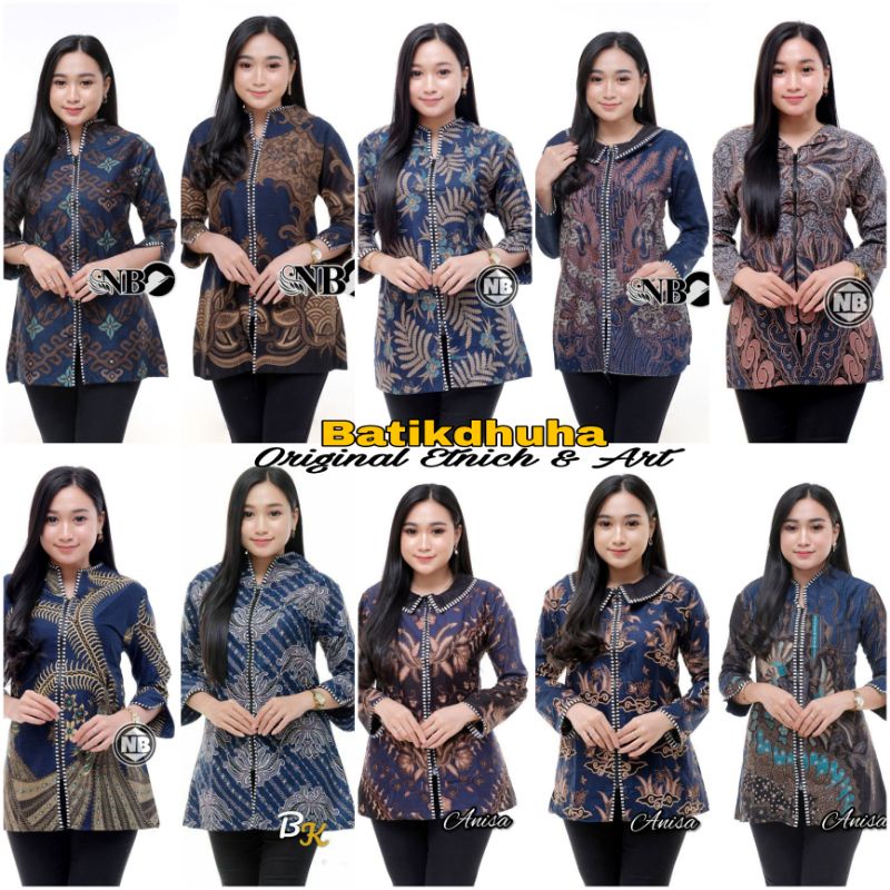 ATASAN BATIK WANITA WARNA BIRU NAVY / BLUS BATIK ZIPPER ZEBRA / BLOUSE BATIK SERAGAM