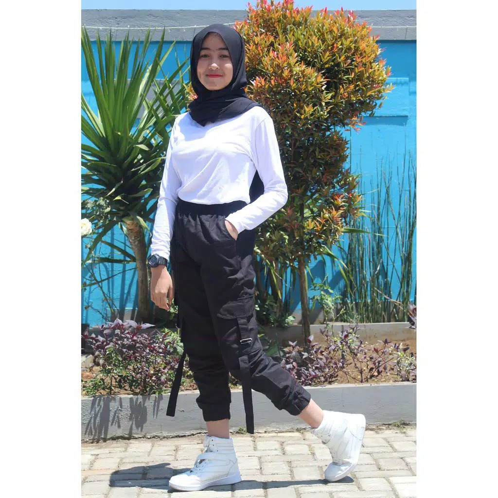 Celana wanita cargo Murah / Bawahan Stylish Jogger Cewek Modis Kekinian BISA BAYAR DITEMPAT(COD)-HITAM