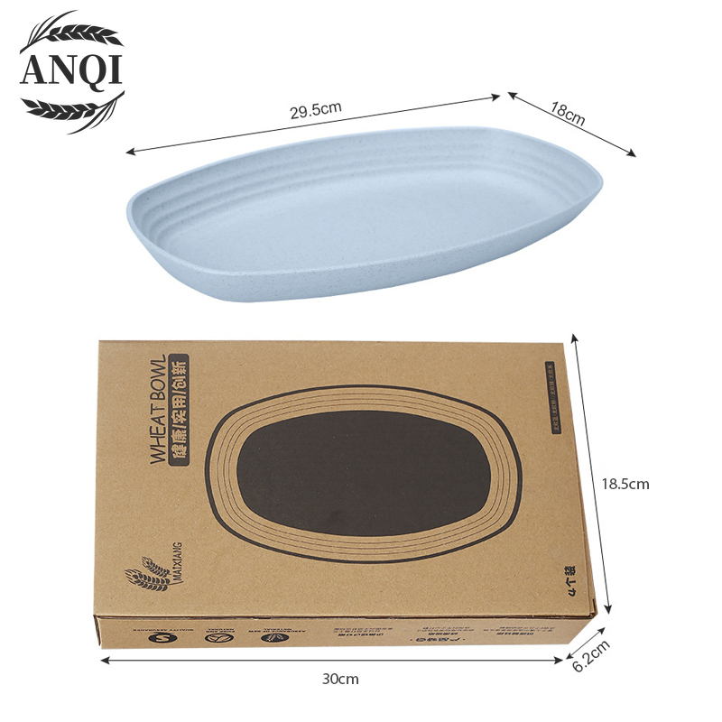 ANQI 4IN1 Piring Jerami Gandum Set Piring Bentuk Oval Kotak Mix Warna Isi 4 Pcs Lonjong Dinner Plate