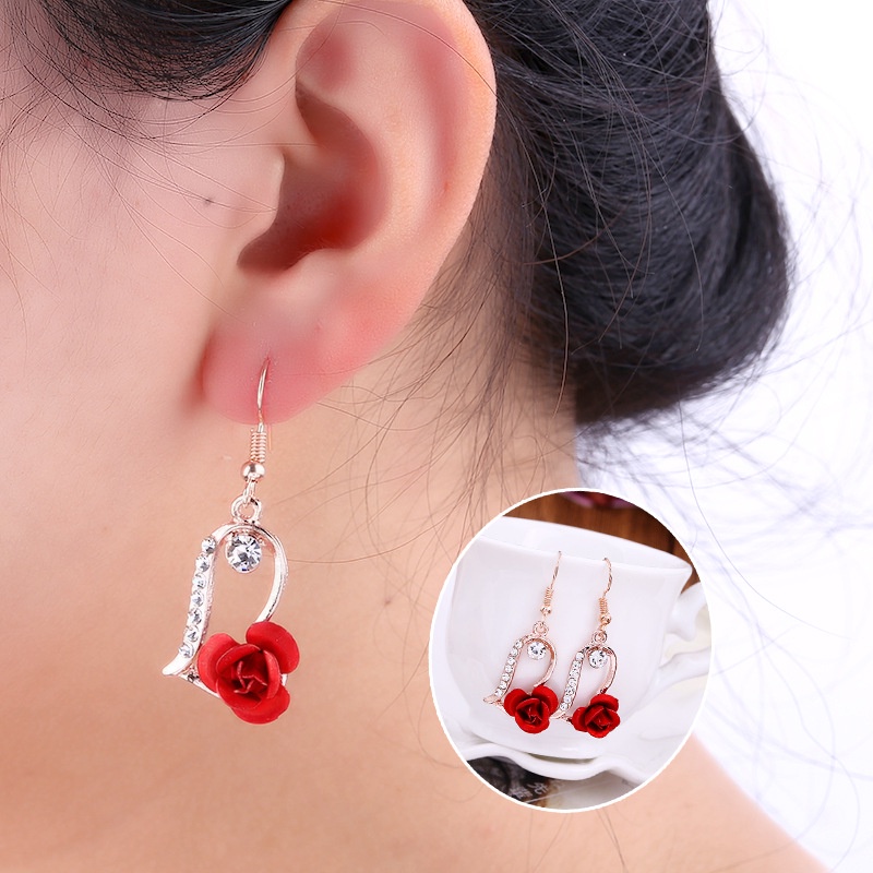 Anting Rose Hook silver diamond Model Korea Terbaru Cantik Elegant