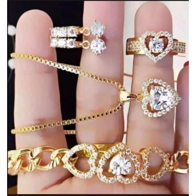 set perhiasan wanita dewasa, love 45, set perhiasan titanium asli anti luntur anti karat,1 set perhiasan lengkap kalung gelang cincin anting,perhiasan wanita import