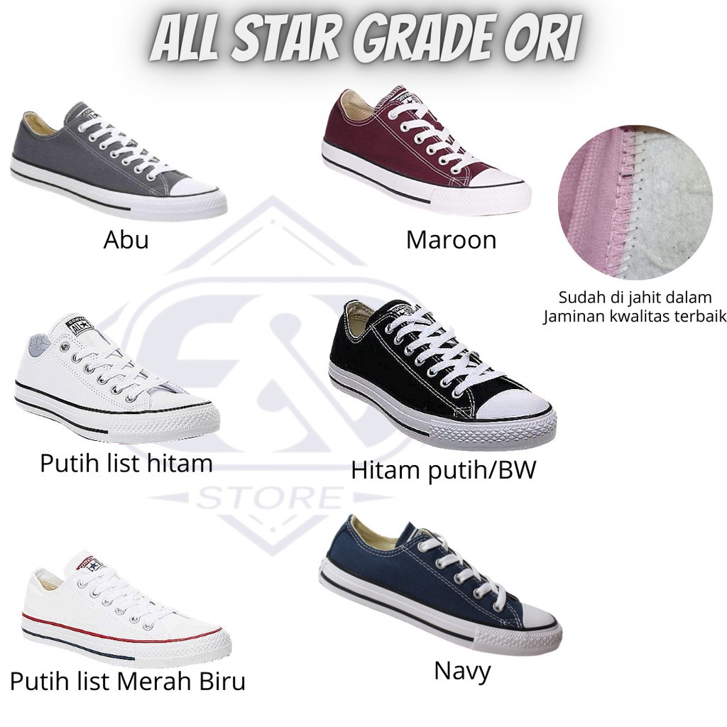 (BISA COD) Sepatu Converse All Star tanpa box grade ori-Putih list Hitam