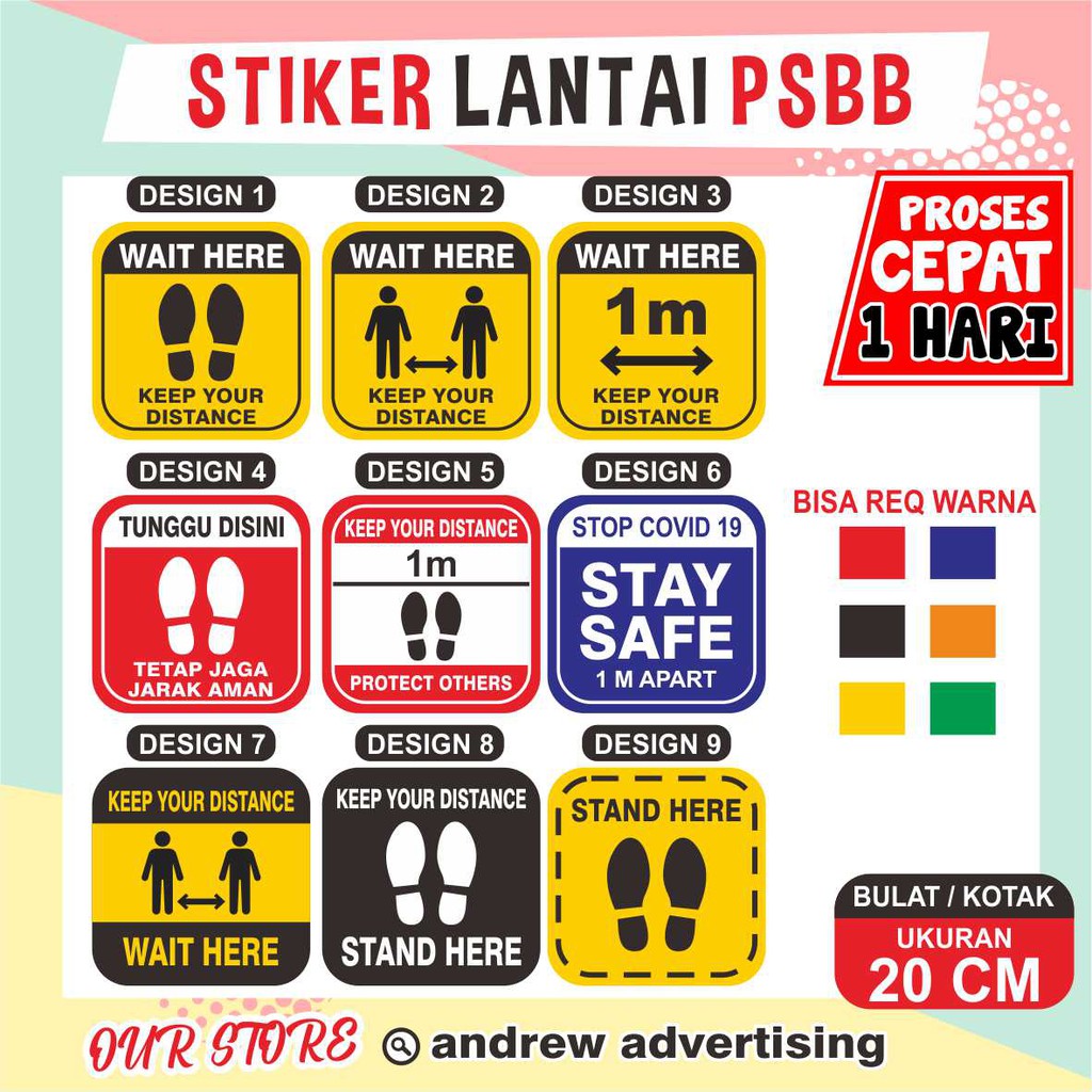 Stiker Lantai Jaga Jarak social distancing 20 cm / Stiker Lantai PSBB COVID