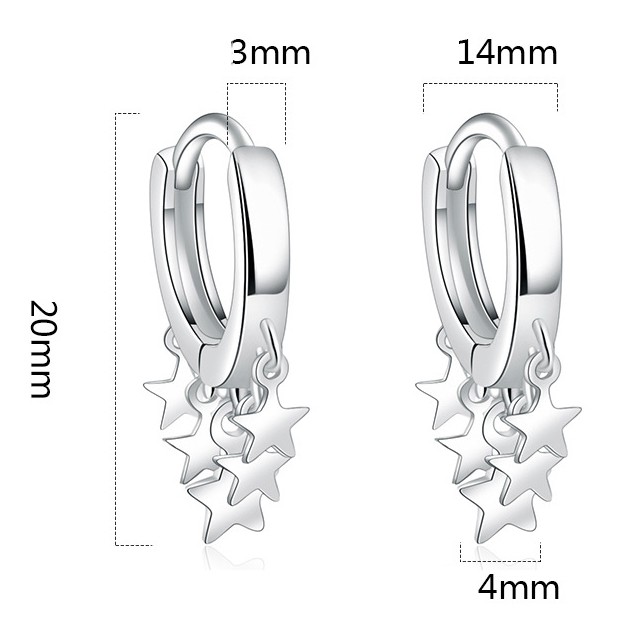 925 Sterling Perak Perempuan Anting-Anting Lima Menunjuk Bintang Bulat Manik-manik Telinga Klip Fashion Ornamen