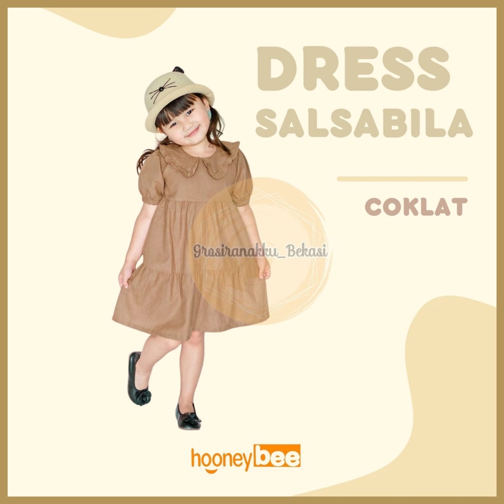 Dress Anak Linen Salsabila Warna Coklat Size 1-5Tahun