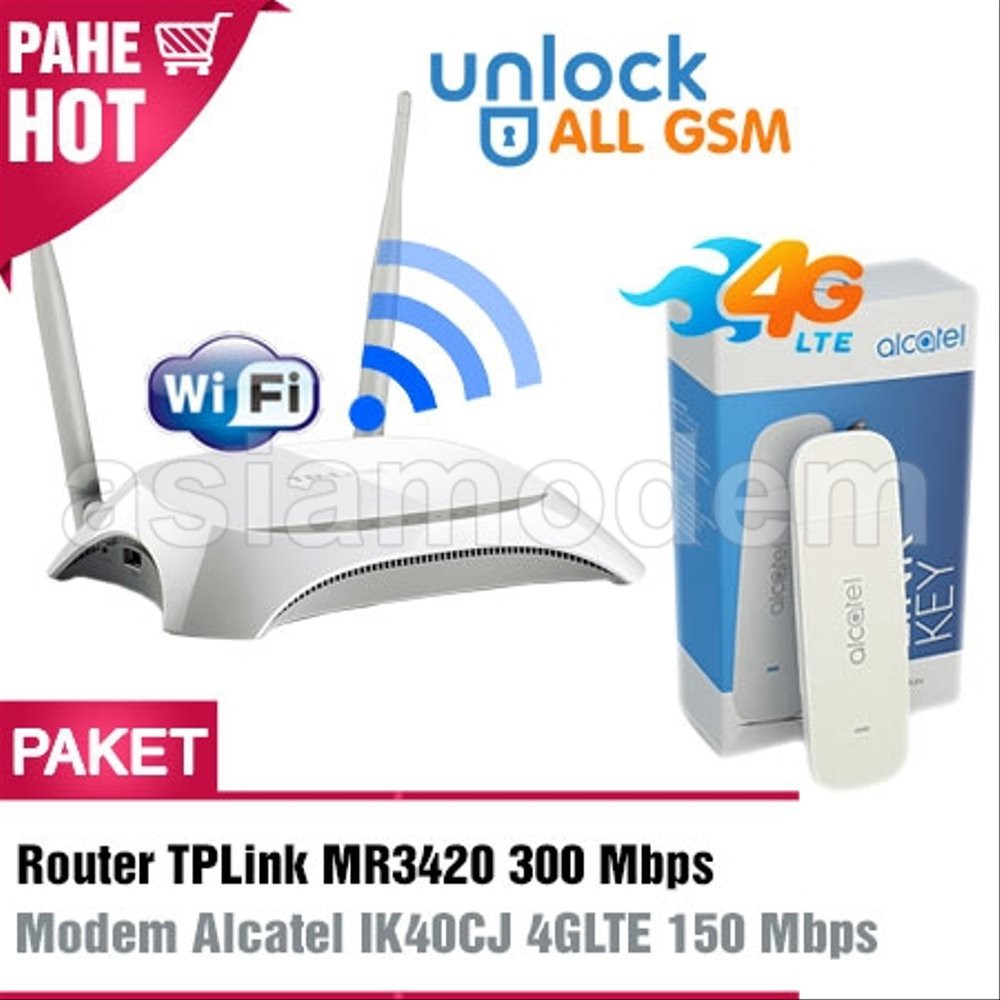 Paket Modem Wifi Hotspot 3G 4G Unlock All GSM & Router TPLINK MR3420 Untuk Online Internet CCTV