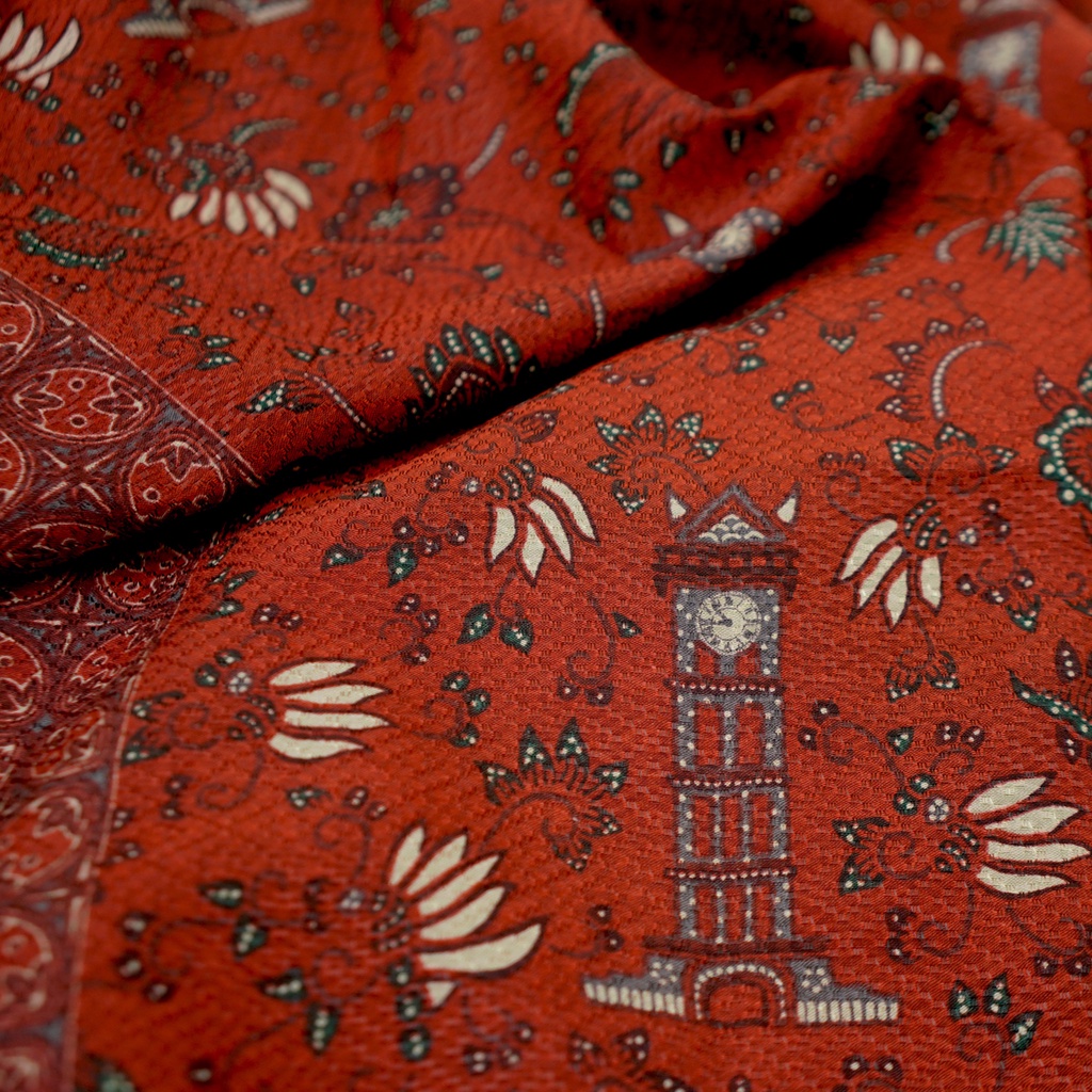 KAIN BATIK PREMIUM Dobby Motif Jam Gadang Warna Merah Abang Dolbi Dobi Doby Viscos 729128 Cap 72 Jarik Jarit Samping Kebat Panjang Batik Dobby Modern Premium Bahan Seragam Batik Pernikahan Kantor Keluarga Murah Kamen Jadi Batik Bali Lembaran