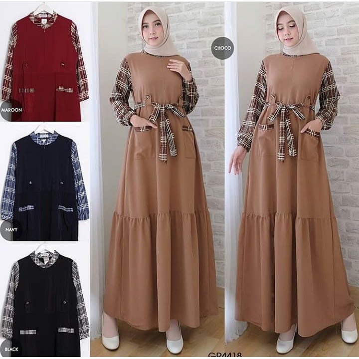 ALINE DRESS Bahan Baloteli Pakaina Wanita Gamis Panjang Terusan Gamis Wanita Dress Mulim Terbaru