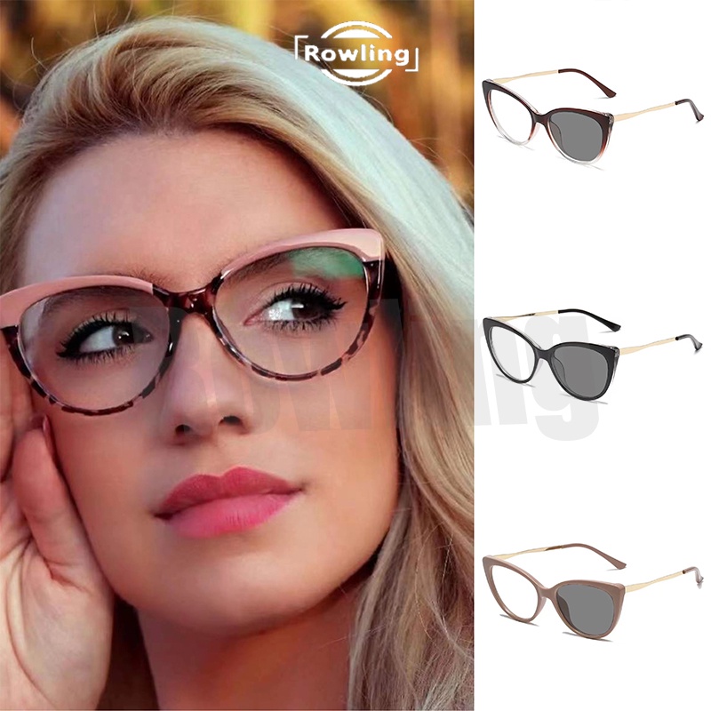 Rowling(pc-248)2 In 1 Kacamata lensa photocromic anti radiasi wanita pria kacamata bingkai Titanium Fuji Cat Eye Anti UV   fotocromic