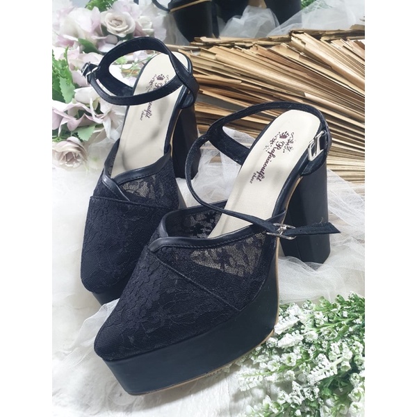 sepatu Cindy hitam tali tinggi 12cm