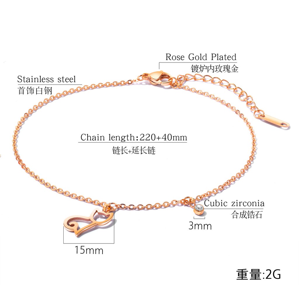 Gelang Kaki Wanita Aksesoris Titanium Korea Trend Masa Kini Hadiah GCK026 motif kucing cute lucu