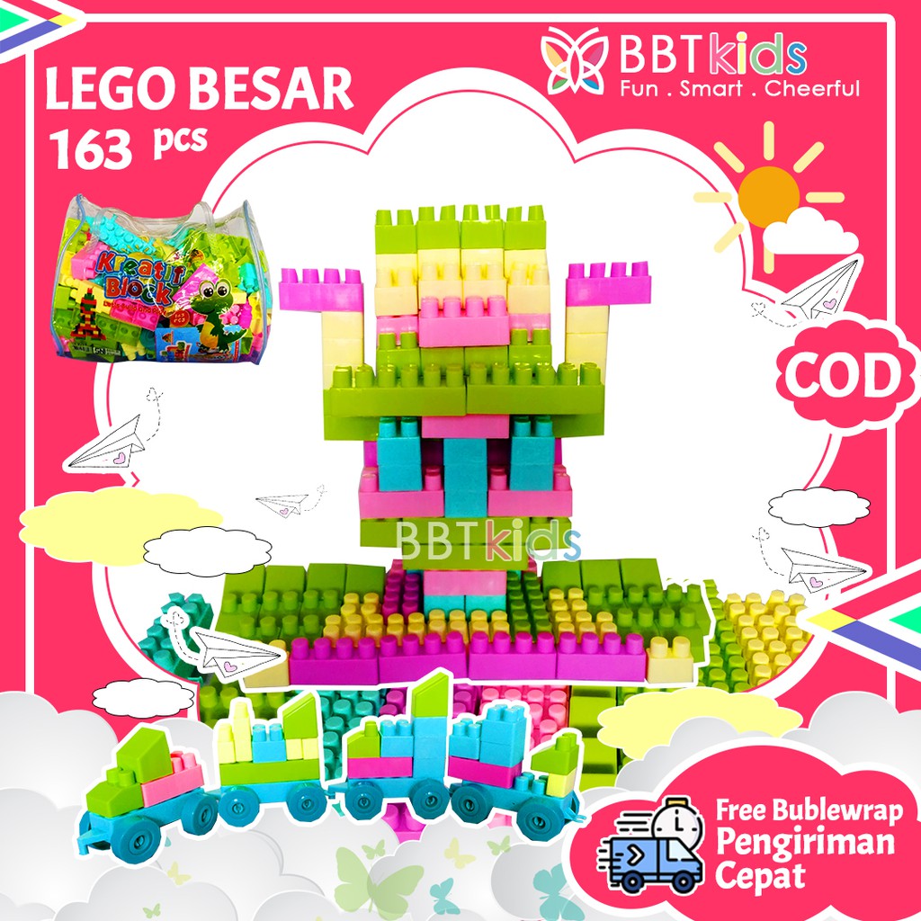 LEGO BESAR 163 PCS BRICKS BLOCK KREATIF BLOK SUSUN MAINAN EDUKASI ANAK MURAH
