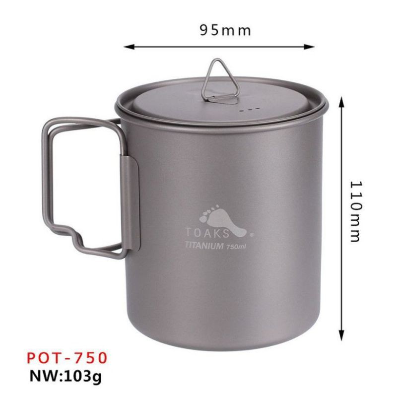 Toaks titanium 750ml pot Ultralight camping cookware