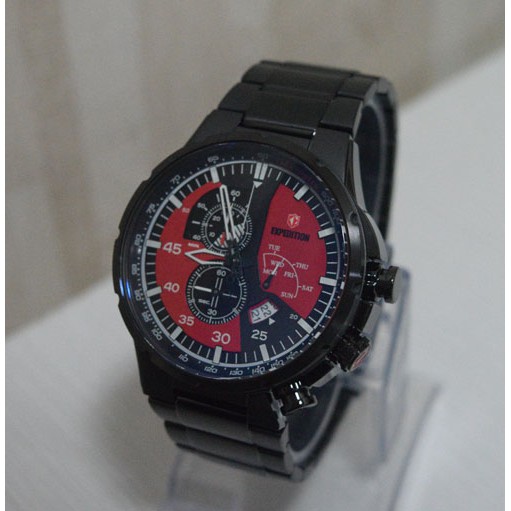 Jam Tangan Pria Expedition E 6747 Full Black Red Dial Original