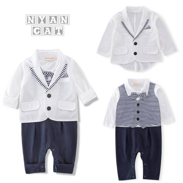 JAS BAYI PUTIH. JAS ANAK PUTIH . TUXEDO BAYI PUTIH. BAJU PESTA BAYI. WHITE TUXEDO. SHANE ROMPER