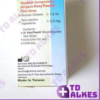 Strip Easy Touch Glucose Test Cek Gula Darah Refill Isi 25