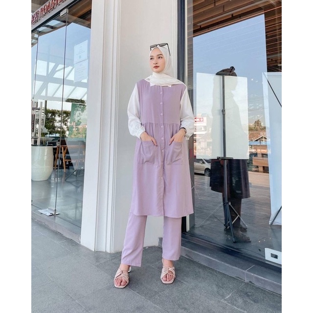 DEALOVA ONE SET / SETELAN WANITA / ONE SET LILAC / SETELAN LILAC / KOREA STYLE / SETELAN SELEBGRAM