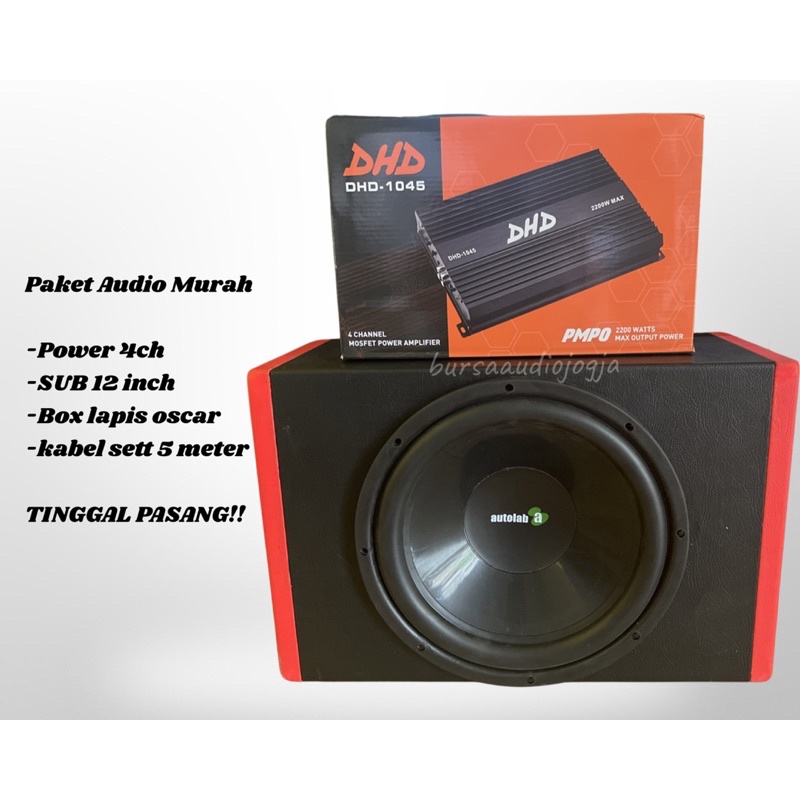 Paket Audio Mobil Murah bursa audio jogja Power Subwoofer 12 Inch dan Box Vinil High Power High Qual