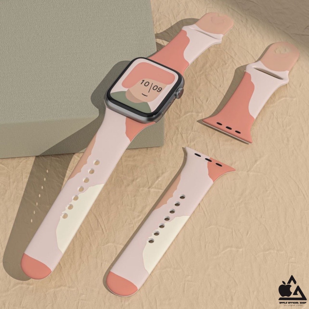 Korean Morandi Pattern Tali Strap Apple Watch  38mm 40mm 41mm 42mm 44mm 45mm SERIES 8 ULTRA 49MM SERIES 8 Series 1 2 3 4 5 6 7 SE Sport Band Strap iWatch Jam Tangan Smart Silicone ABSTRAK Bracelet Candy Polos Silikon Rubber Case