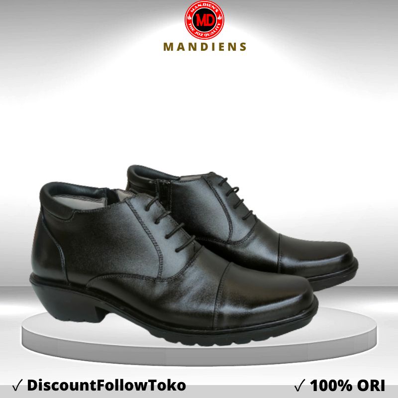 MANDIENS Sepatu Pria Kulit Asli PDH Semi Boot Medali K174 Model Pantofel Formal Pdh Resleting Tali Aktif Berkualitas Terbaik Branded