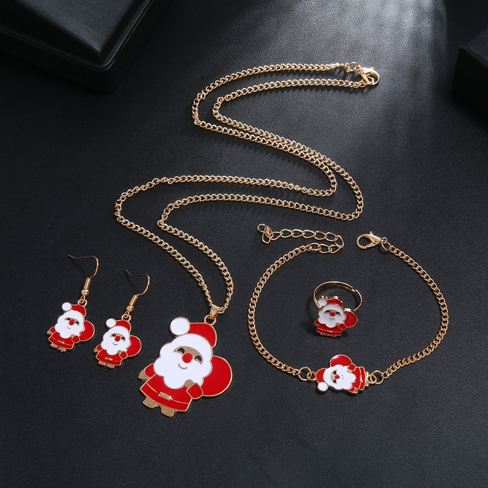 Hu Hu Hu Hu Hu Alat Bantu Pasang Kacamata♡ Set Perhiasan Kalung Gelang Cincin Anting Bentuk Pohon Natal Santa Elk Bell Untuk Wanita