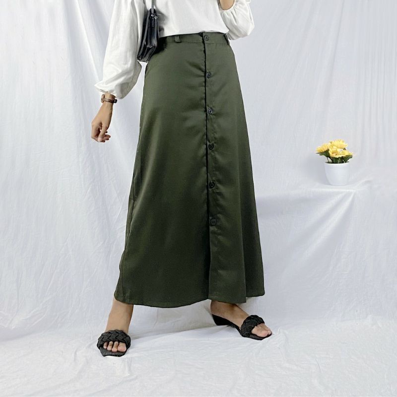 Rok casul button skrit/rok panjang /mode kancing terbaru dan kekinian