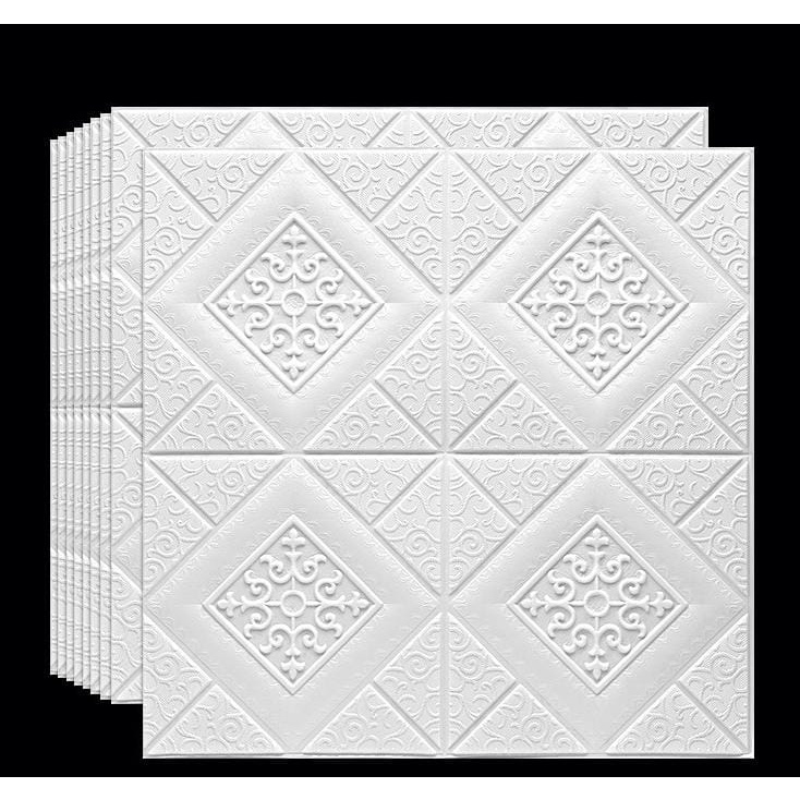 Wallpaper Tembok Dinding 3D Model Batu Bata Putih/Walpaper Tembok Dinding Untuk Mempercantik Ruangan-Putih Diamond