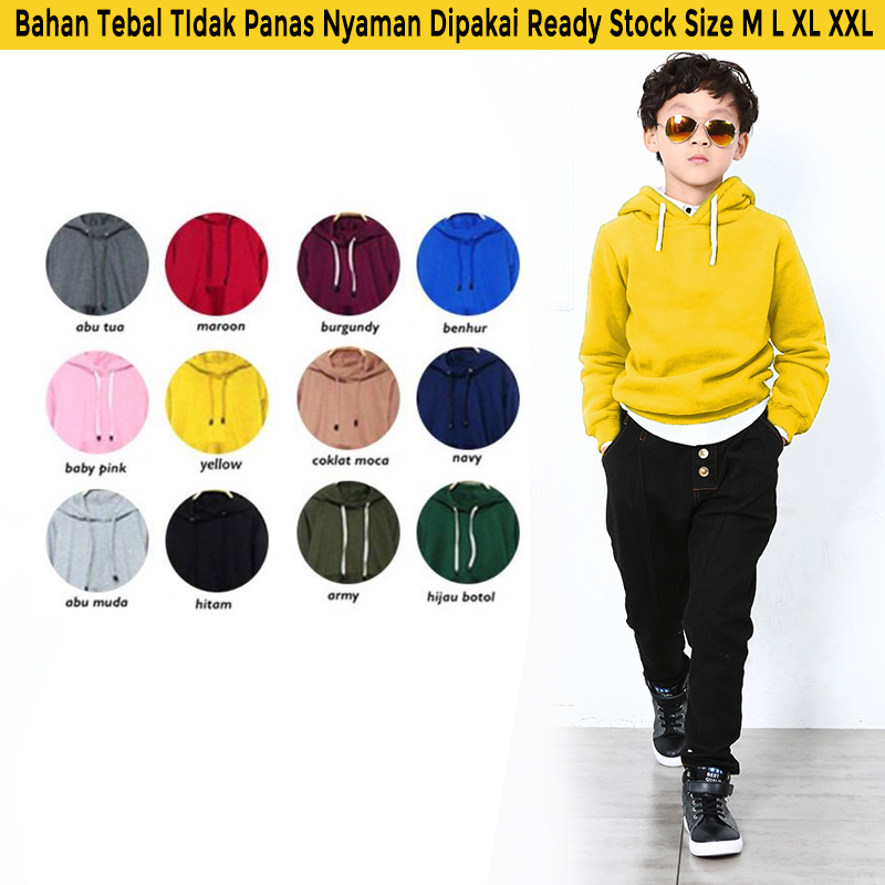 Jacket Jaket Anak Laki Laki Peremouan Polos Hoodie Cewek Cowok Warna Kuning Yellow 10 12 Tahun L XL