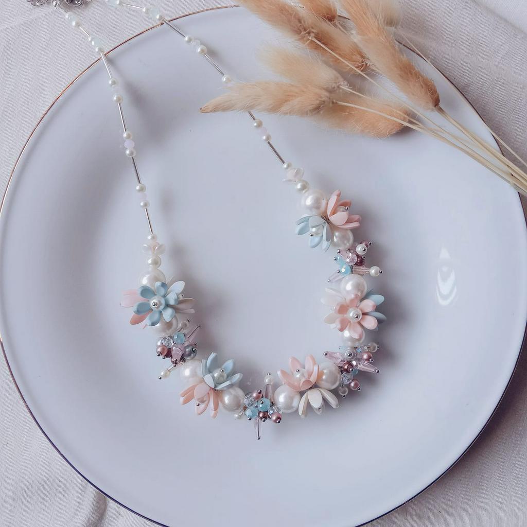 PREMIUM CRYSTAL BEADS NECKLACE - KALUNG KRISTAL DAILY HIJAB FASHION GOLD KOREA HANDMADE LAYER CHOKER