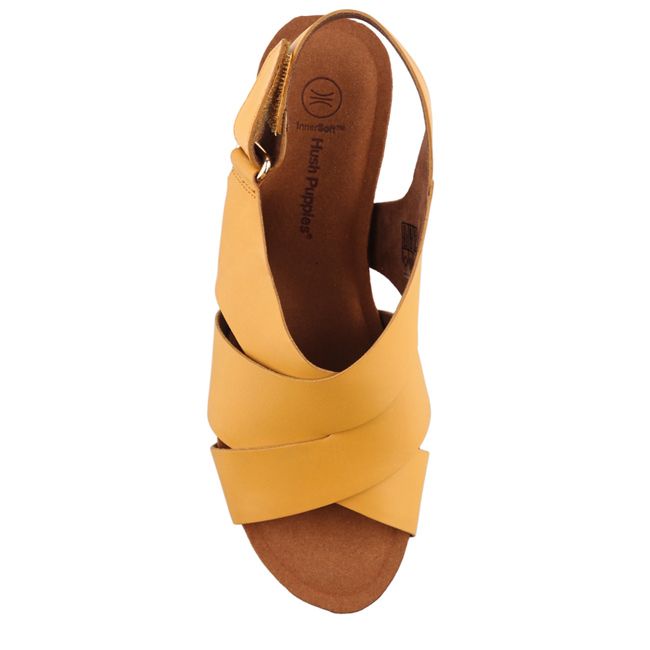 SANDAL WEDGES KULIT HUSH PUPPIES WANITA ORIGINAL SLINGBACK KUNING HW36