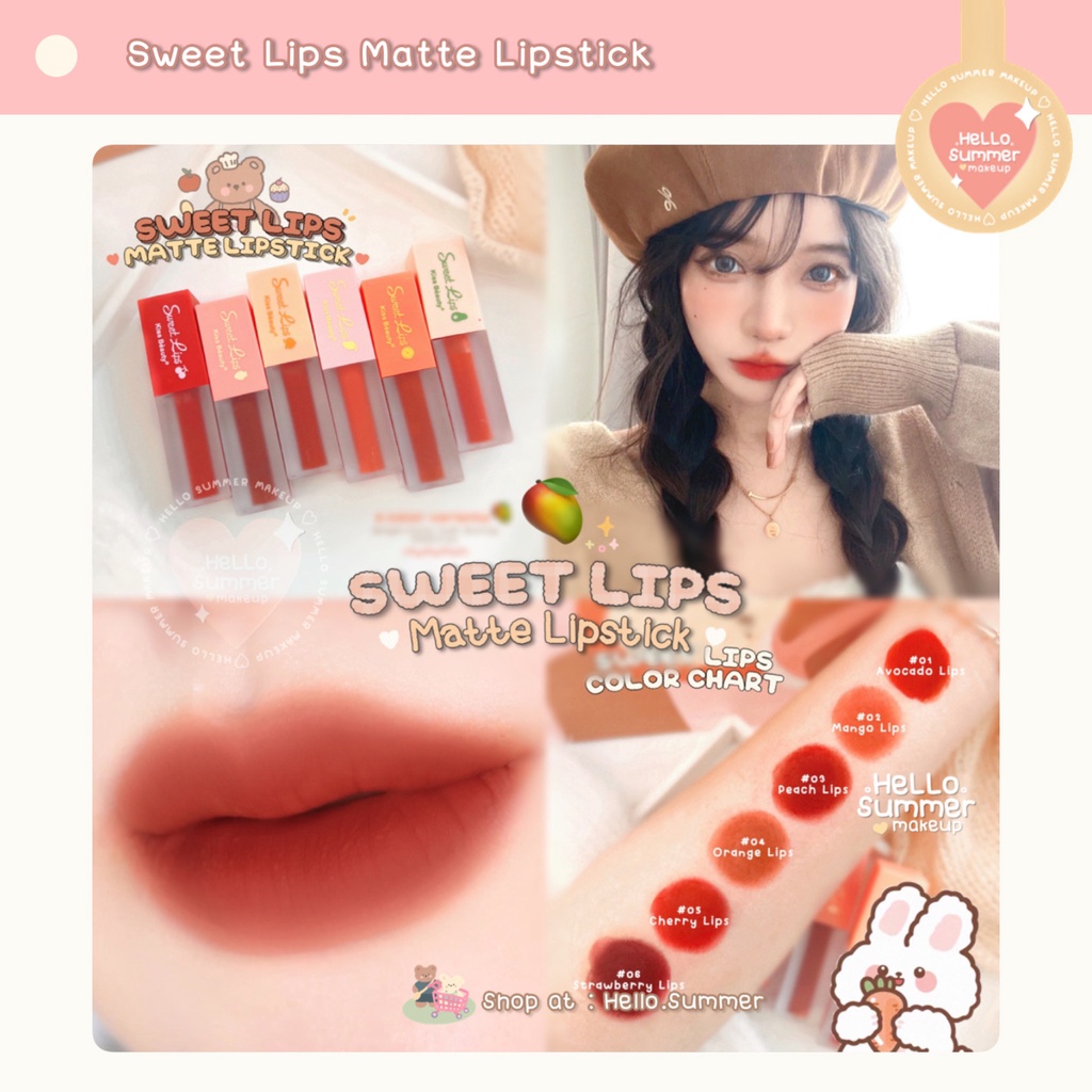 𝐌𝐀𝐓𝐓𝐄 𝐋𝐈𝐏𝐒𝐓𝐈𝐂𝐊 - Kiss Beauty Sweet Lips Fruit Aroma's Matte Lipgloss 4ml Tahan Lama Transferproof