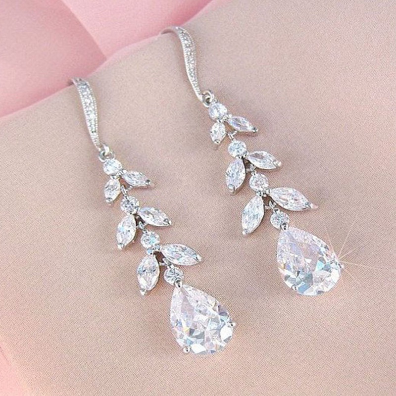 Anting Gantung Kristal Cubic Zirconia Mewah Untuk Pengantin Wanita