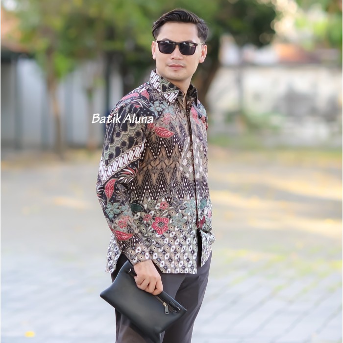 Baju Batik Pria Lengan Panjang Premium Print Cabut Warna Batik Aluna PCW 001