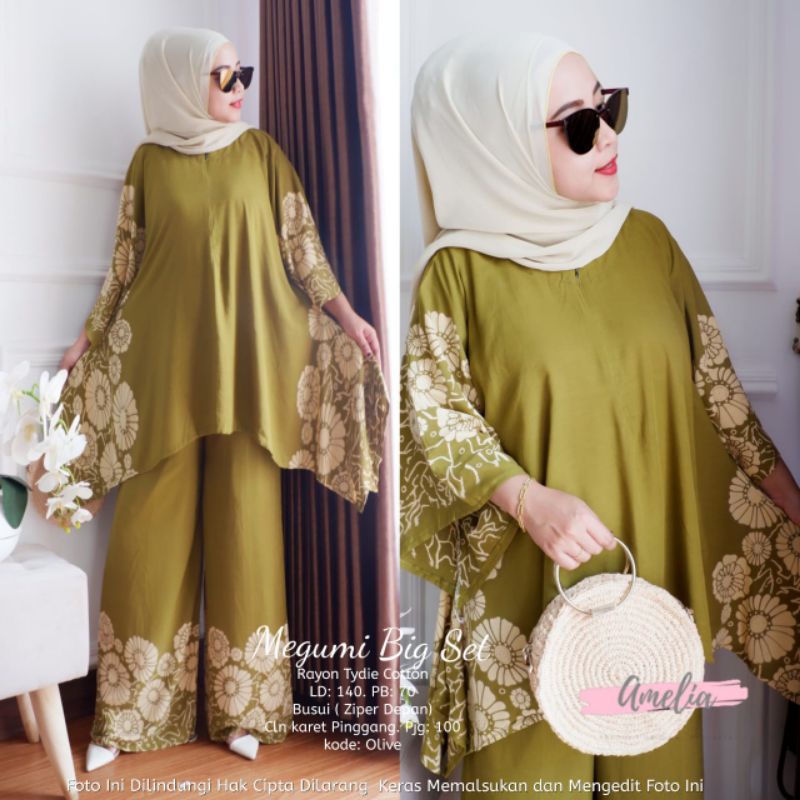 DAILY ONE SET  Rayon Oversize CP Waka kramik bunga Jumbo Fit XXXXL Ld 130 celana kulot
