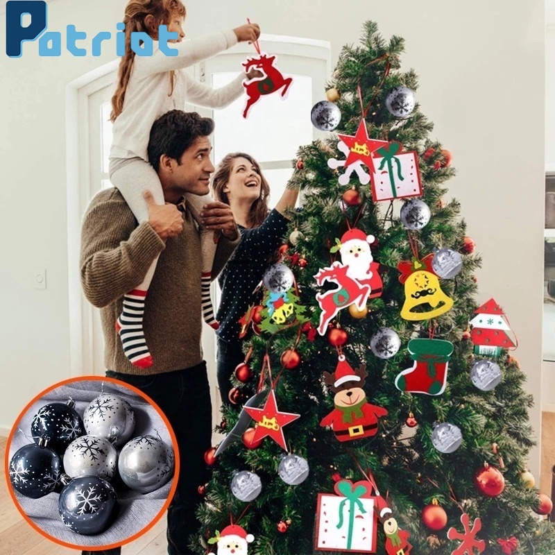 6Pcs/Set Black White Plastic Christmas Balls/ Xmas Tree Hanging Ornaments for New Year Home Party Decor