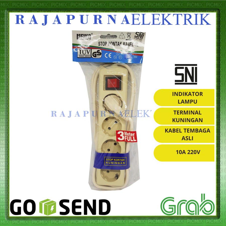 Stop Kontak 4 lubang - saklar on-off - kabel 3 meter 3m - SNI - MEIKO