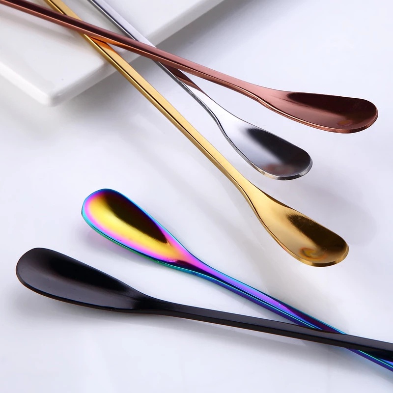 High Quality Colorful Stainless Steel Coffee Stirrer Spoon / Cocktail Drink Swizzle Mixing Spoons With Long Handle For Kitchen,Bar