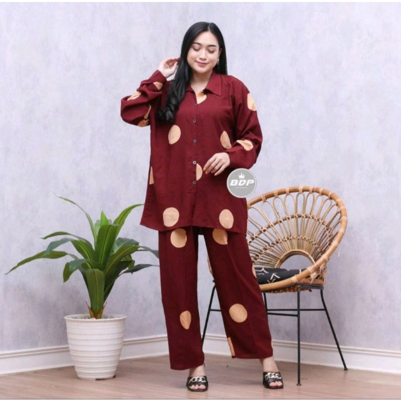 BIG SIZE Setelan Tie Dye / One Set Kekinian / Setelan Baju Wanita Wakawaka Aminah-05 Maroon