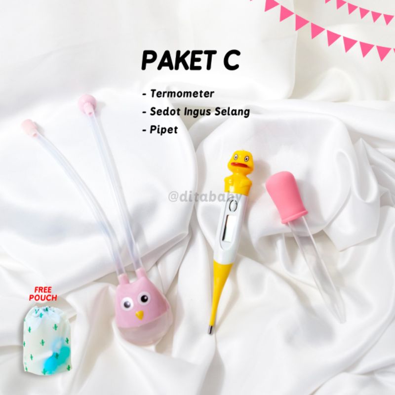 (BONUS POUCH ) PAKET BABYCARE KESEHATAN TERMOMETER KARAKTER SEDOT INGUS SELANG PIPET OBAT BAYI  3IN1 PERLENGKAPAN BAYI KEBUTUHAN BAYI BABY CARE BAYI PAKET P3K BAYI PAKET PERAWATAN BAYI PAKET KESEHATAN BAYI