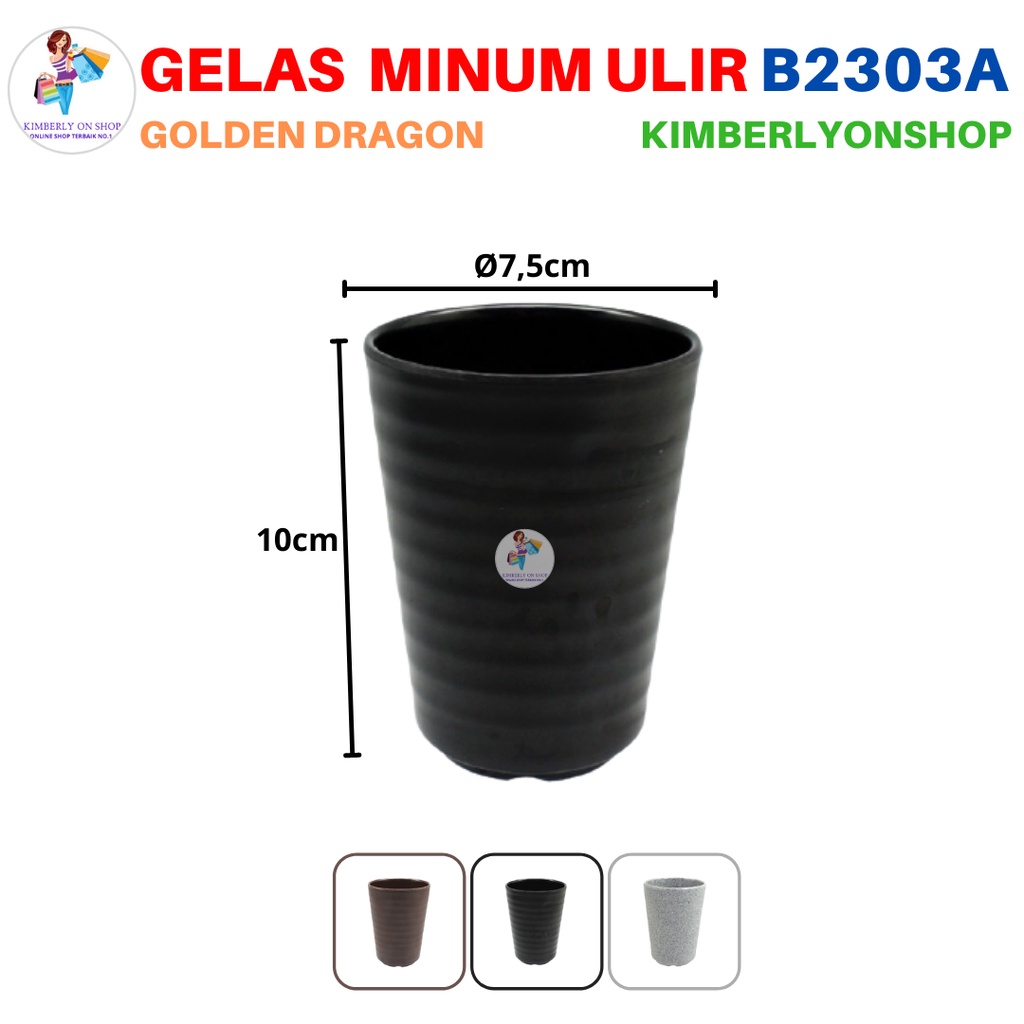 Gelas Minum Ulir Datar Doff Stone Series B2303A Golden Dragon