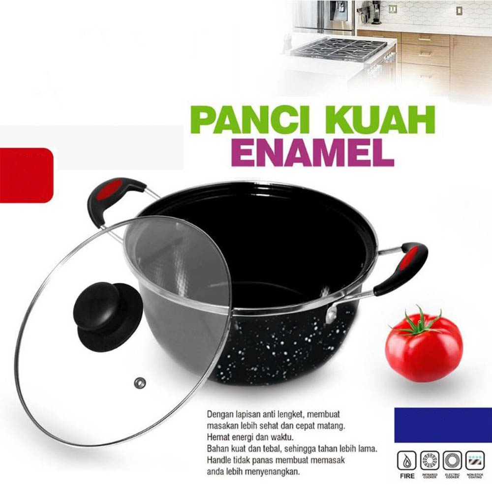 Panci Kuah Q2 marble 24cm tutup kaca