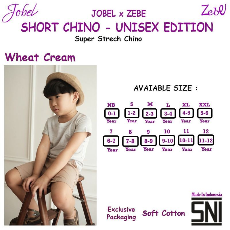 Jobel Shorts Chino Unisex / Celana Pendek Anak Cowok Cewek 0-12tahun