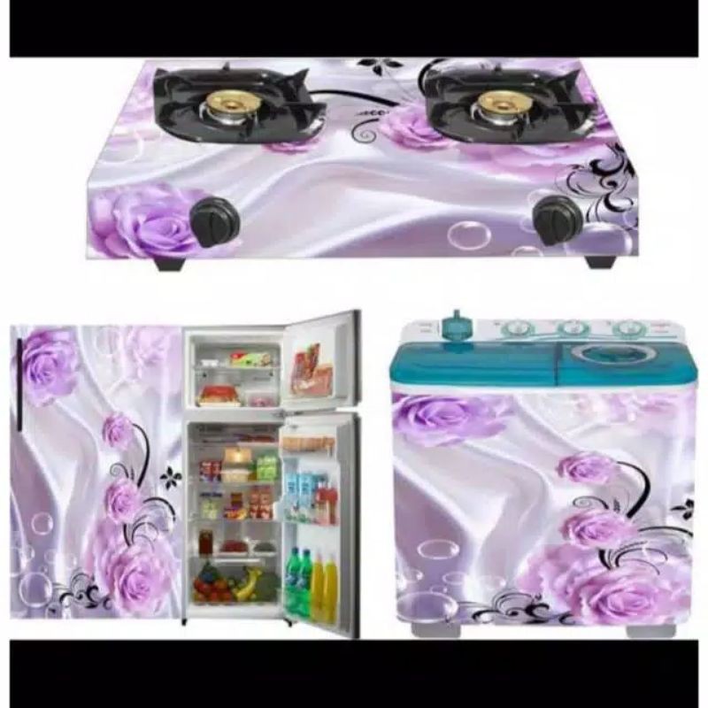 1 set stiker kompor 2 tungku, kulkas 2 pintu dan mesin cuci 2 tabung