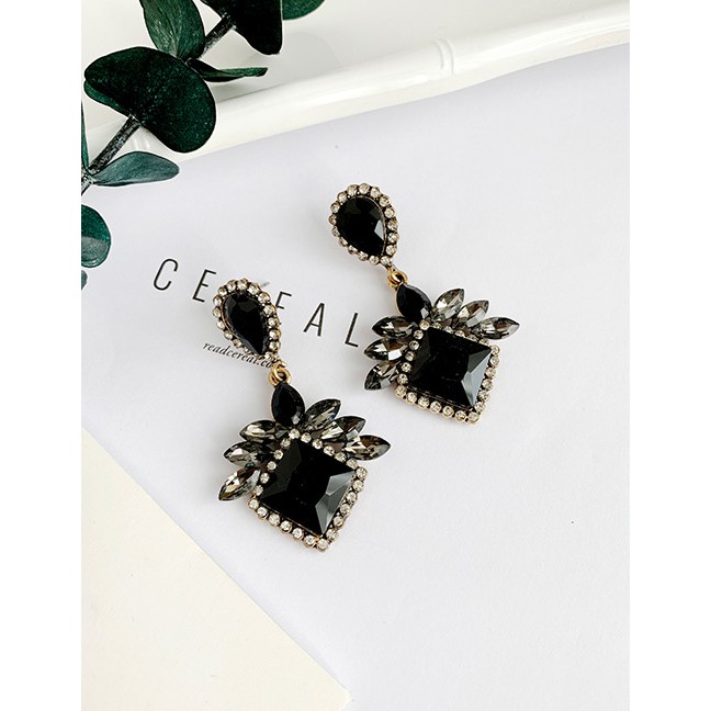 LRC Anting Tusuk Fashion Alloy Diamond Drop Square Earrings F89766 F89766