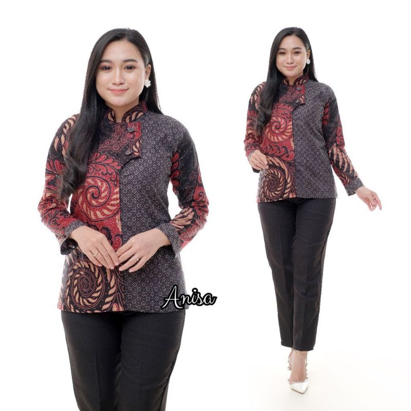 Batik wanita ASJ SA HRB026 Kenongo Kemeja Tosca Pendek kerja kantor-Anisa 1