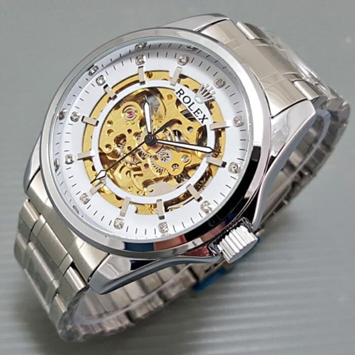 JAM TANGAN PRIA ROLEX AUTOMATIC BESAR SILVER COVER WHITE GOLD
