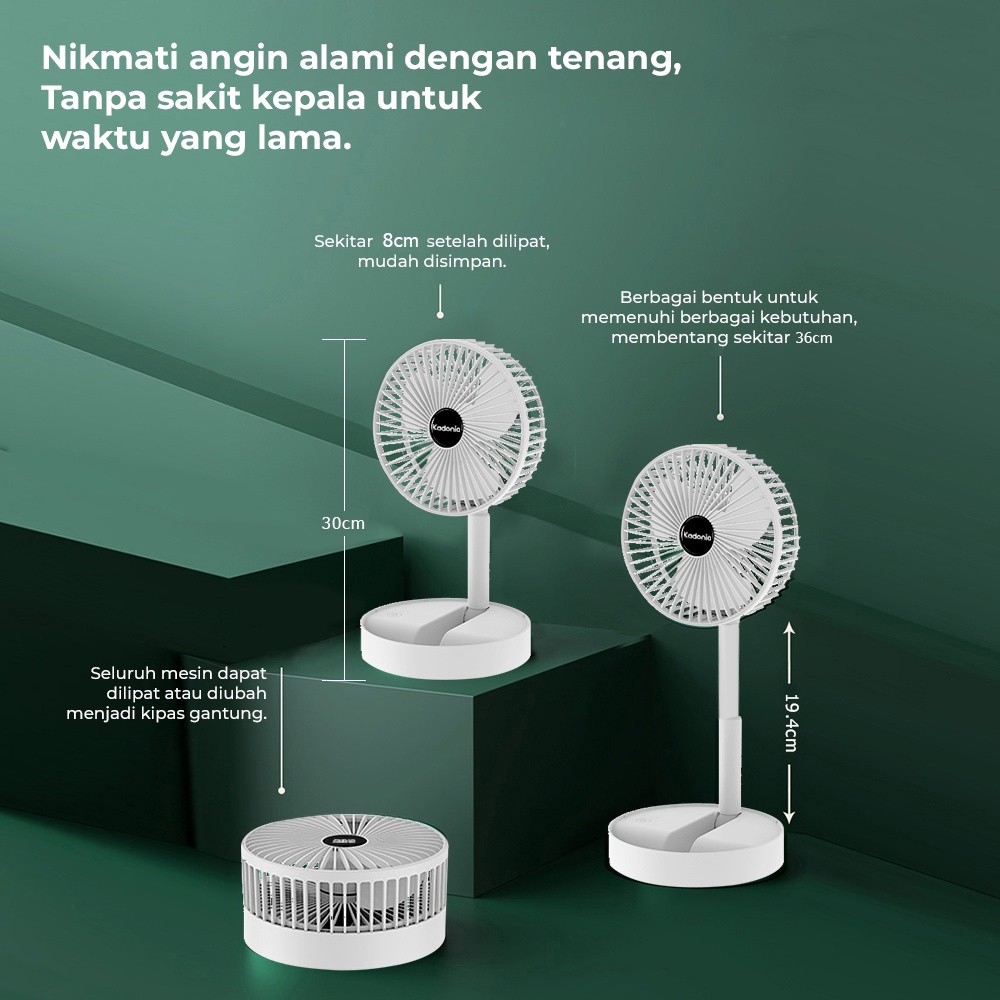 Kipas Angin Meja Lipat  Portable Bisu Usb Cas 2000mAh Putar Naik Dan Turun 180° Terapkan ke Kantor / Perpustakaan / Tidur